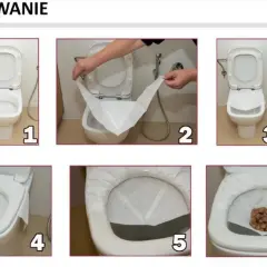 Instrukcja jak pobrać kał do badania: rozłóż papier w toalecie, zbierz próbkę, a następnie wyrzuć papier.