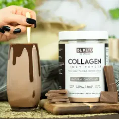 Kiedy pić kolagen? Czekoladowy napój z proszkiem kolagenowym Be Keto, idealny na każdą porę dnia.