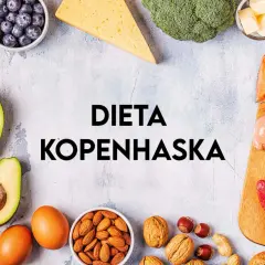 Składniki na dietę kopenhaską: łosoś, kurczak, wołowina, jajka, awokado, szpinak, brokuły, orzechy, migdały, ser, masło, oliwa, siemię lniane.