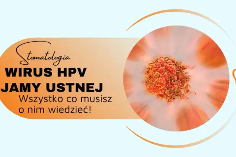 Wirus HPV w jamie ustnej: wszystko, co musisz wiedzieć! Grafika przedstawia komórkę wirusa HPV i symbol zęba.