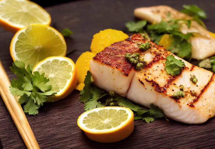 Grillowany halibut z cytryną i ziołami. Czy halibut jest zdrowy? Tak, to pyszne i zdrowe danie.