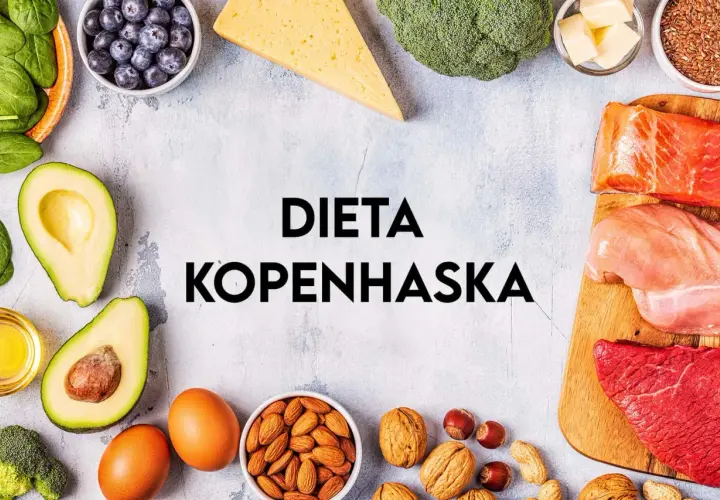 Składniki na dietę kopenhaską: łosoś, kurczak, wołowina, jajka, awokado, szpinak, brokuły, orzechy, migdały, ser, masło, oliwa, siemię lniane.